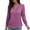 Hot Pink, variant on Womens V Neck Lace Trim Long Sleeve Blouse Puff Shoulder Vertical Textured Knit Front Decorative Lace Stitching Loose Fit Curved Hem Casual Daily Wear Shirts for Ladies