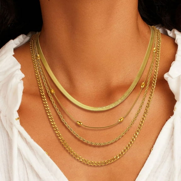 4 Pcs Layered Necklace Set for Women, Non Tarnish Stainless Steel Womens Simple Chain Necklace Jewelry Gift for Girlfriend, Wife, Mother