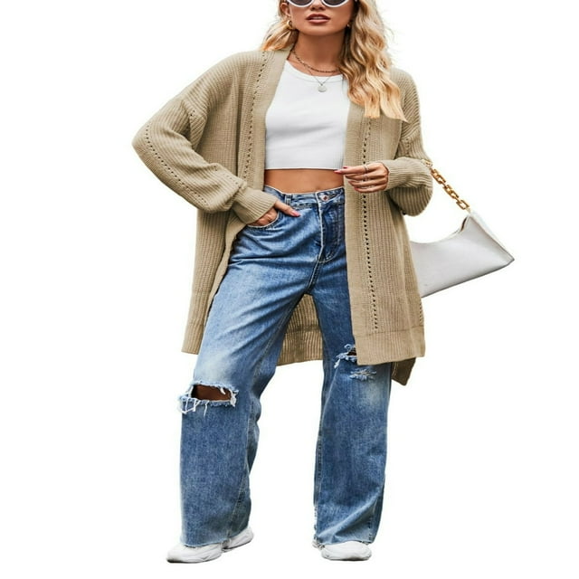 Women‘s Autumn Solid Color Long Sleeve Open Front Knitwear Sweater