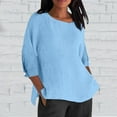 thumbnail image 2 of Womens Tops Fashionable Casual Cotton And Linen Sleeve Seven Quarter Sleeve Top T Shirt Blouses For Women, 2 of 7