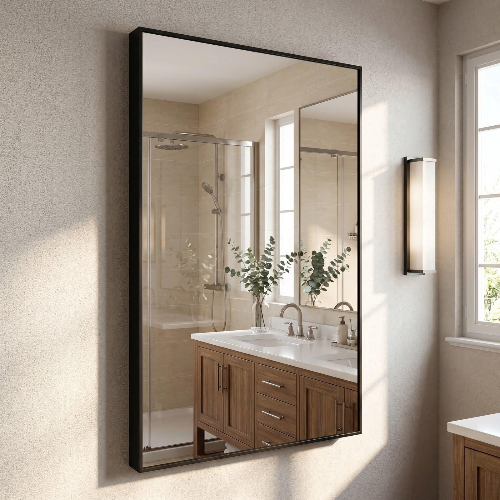 Gleamira 28"x36" Rectangular Bathroom Wall Mounted Mirror Vanity Mirror, Black