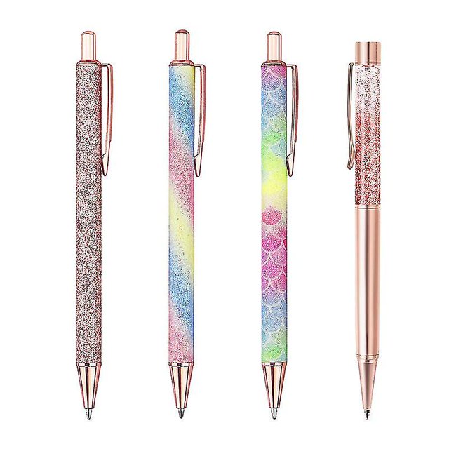 Wabjtam 4 Pcs Ballpoint Pens, Glitter Rose Gold Click Ball Pens, Metal Retractable Pen, Black Ink Medium Point 1mm