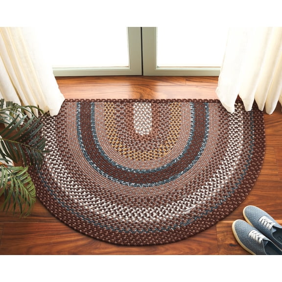 SAFAVIEH Braided Angel Bordered Machine Washable Reversible Area Rug, Brown/Multi, 2'6" x 4' Half Moon