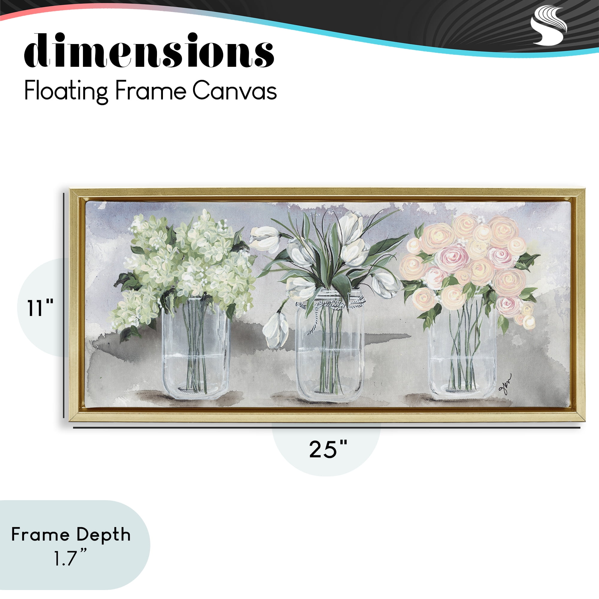 Stupell Industries Mason Jar Flower Watercolor Gold Framed Floater Canvas Wall Art, design by Julie Norkus