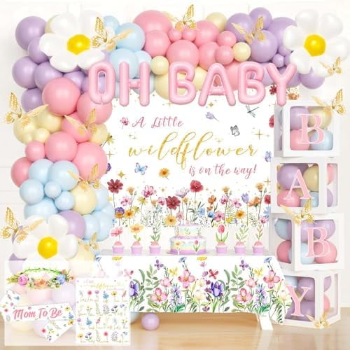 Wildflower Baby Shower Decorations for Girl, Wild Floral Balloon & Cupcake Topper – Baby Shower Decor (Home Decor, Kitchen, & Other)