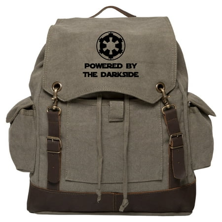 Powered By The Darkside Galatic Empire Canvas Rucksack Backpack w/Leather (Best Solar Powered Backpack)