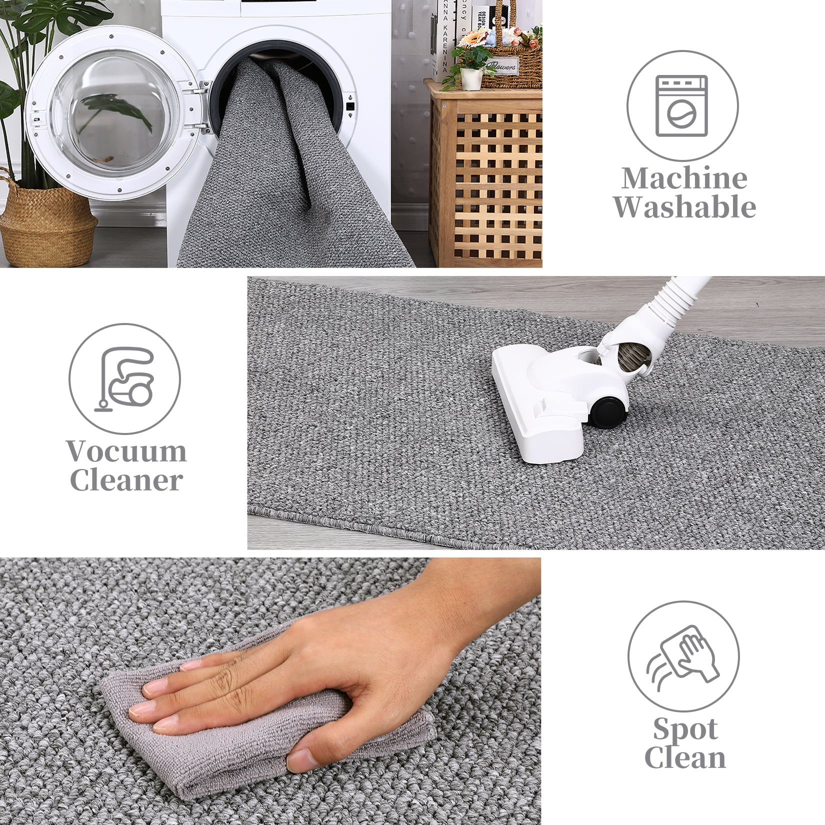 FairOnly 9'x12' Machine Washable Area Rugs for Living Room Modern Textured Ultra-Thin Soft Rugs for Family Room Nursery Neutral Grey Carpet
