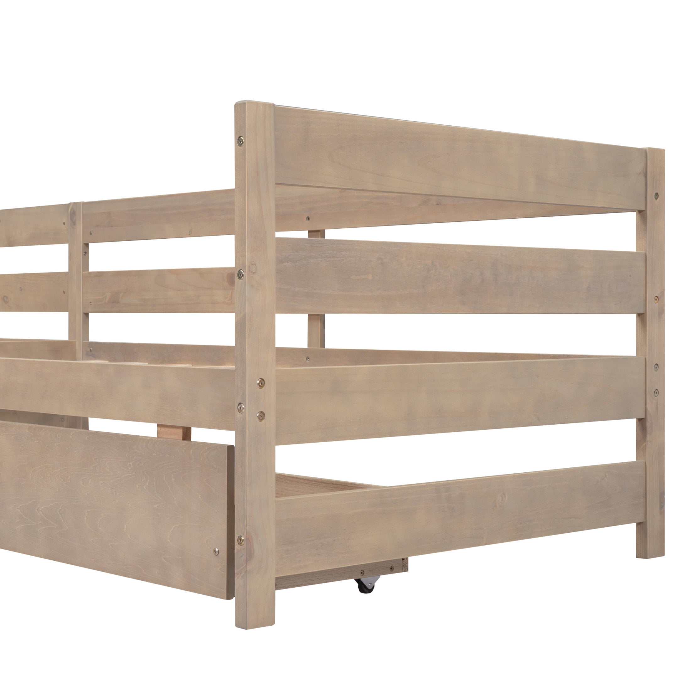 Noble House Carter Twin L-Shaped Platform Bed with 3 Storage Drawers, Solid Wood Corner Bed Frame, Natural
