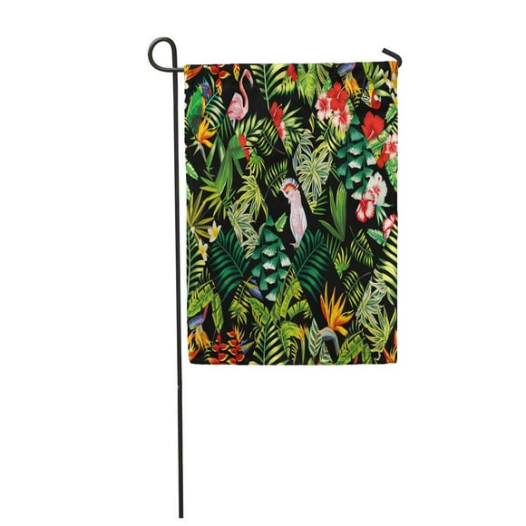 NUDECOR Exotic Beach Patchwork Floral Tropical Banana Leaves Hibiscus Flower Lilies Plum Garden Flag Decorative Flag House Banner 12x18 inch