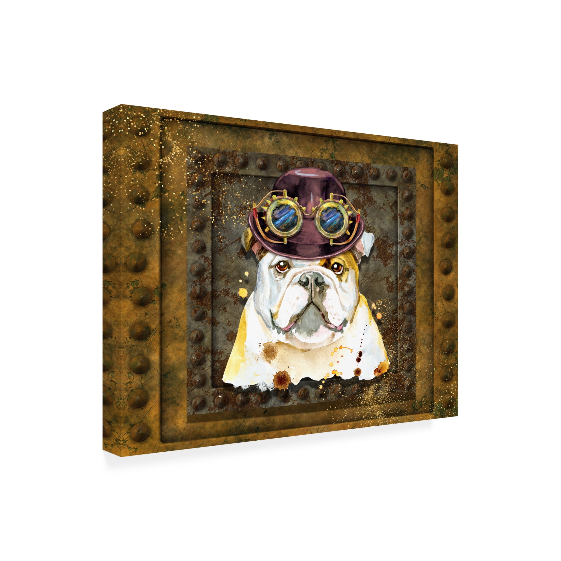 Canvas Wall Art - Tina Mitchell 'Steampunk Bulldog' Wall Art for Living Room, Bedroom, or Office Décor by Trademark Fine Art - 24 x 24 Inches