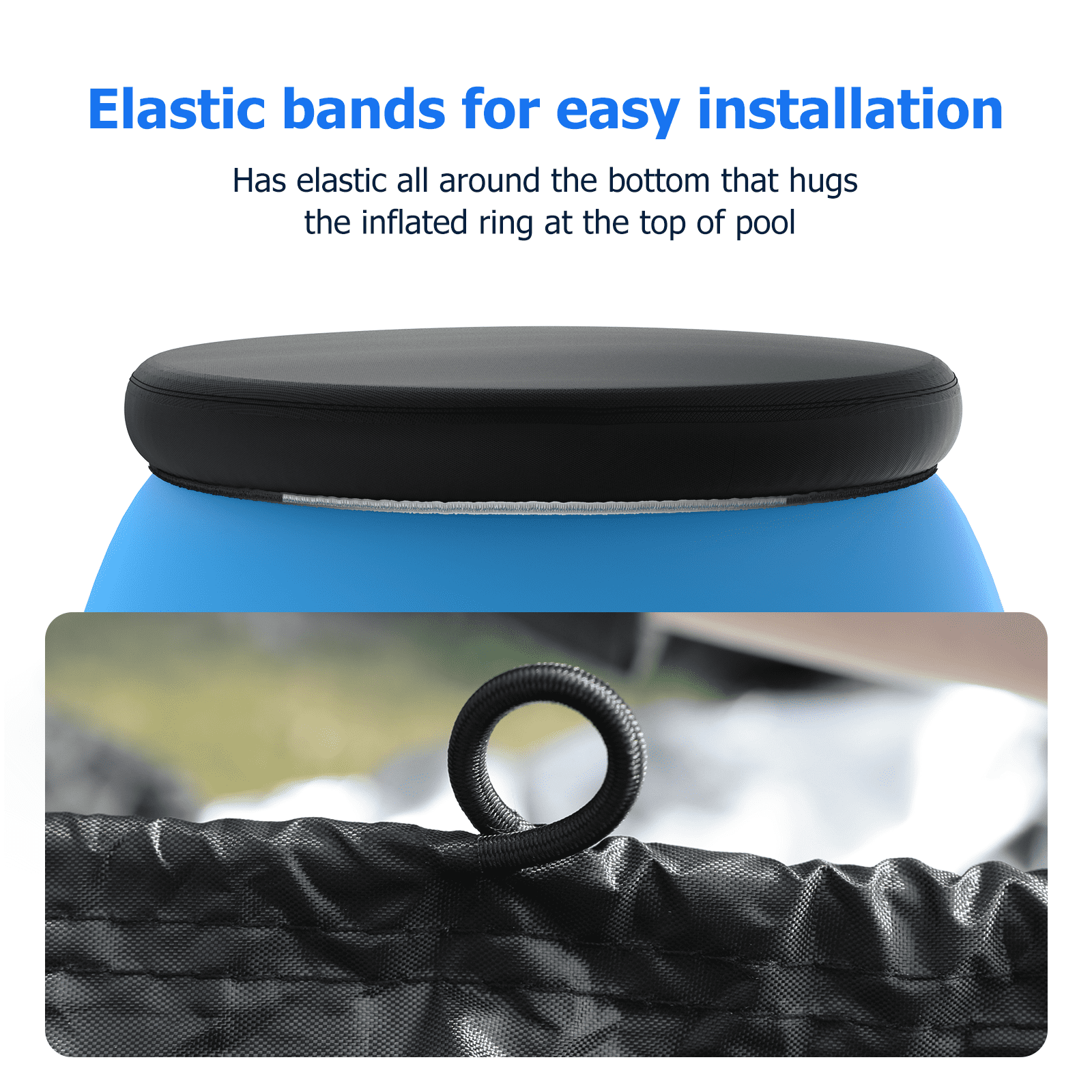 10 ft Round Pool Cover, Compatible with Outdoor Round Inflatable Above Ground Swimming Pool, Elastic Bands for Easy Installation, No Drain Holes, Prevent Leaves, Debris and Dust