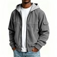thumbnail image 5 of MexChoioe Mens Knit Hooded Zip Jacket Elastic Multi Pockets Wind Resistant Loose Outdoor Streetwear Outerwear for Mens, 5 of 7