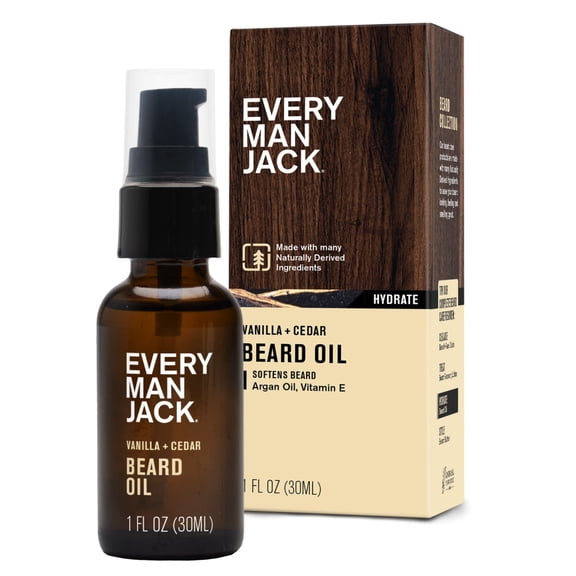 Every Man Jack Men's Beard Oil - Vanilla and Cedar Fragrance - Deeply Moisturizes and Softens - 1 fl oz