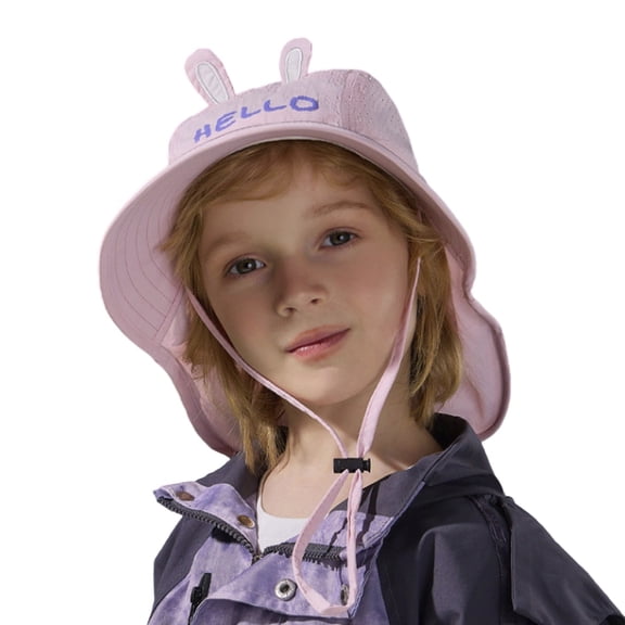 Bobifish Boys Girls Sun Hat Cartoon Ears Adjustable Sun Hat With Neck Flap & Breathable Mesh Kids Outdoor Hiking Cap