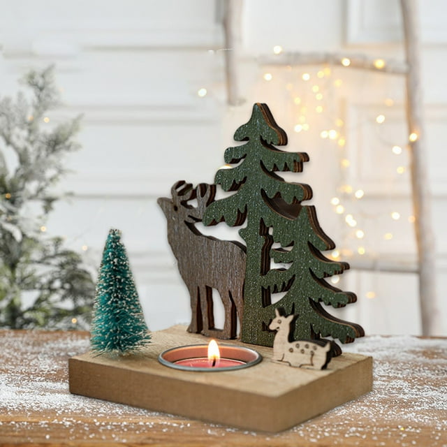 Decoraciones navideñas, adornos para candelabros navideños, velas para la cena, velas de té, adornos para escritorio, decoración para la mesa del comedor, decoración de madera, velas decorativas, vela