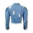 thumbnail image 4 of Sedceaty Women's Ripped Denim Jacket, Casual Long Puff Sleeve Button Down Cropped Jean Coats, 4 of 9