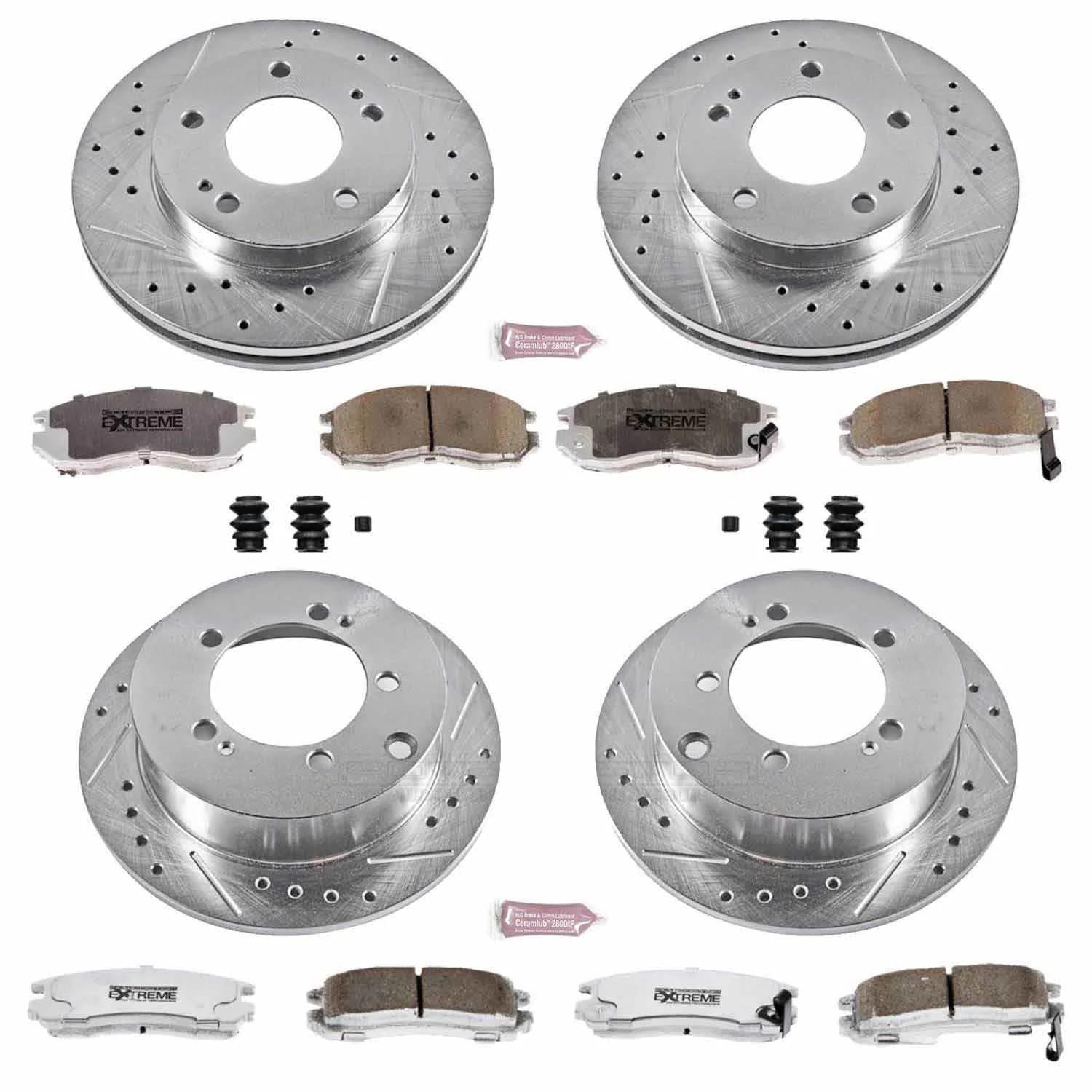 PowerStop Front and Rear Z26 Street Warrior Carbon-Fiber Ceramic Brake Pad and Drilled and Slotted Rotor Kit Fits: CHRYSLER DODGE EAGLE MITSUBISHI Select Models K683-26