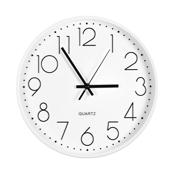 12-Inch White Plastic Wall Clock for Home & Office Decor