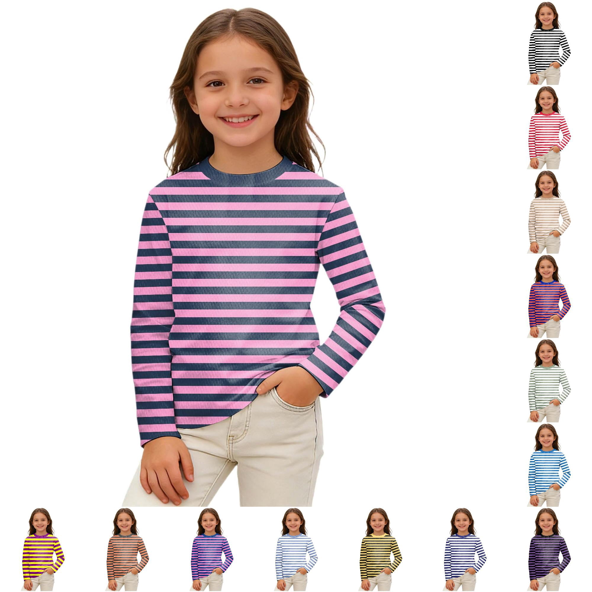 Gunia Little Boys Tshirts Stripe Long Sleeve Shirt Colorful Party Graphic Tee Kids Comfortable Casual Tops T-Shirts Light Pink 5-6 Years