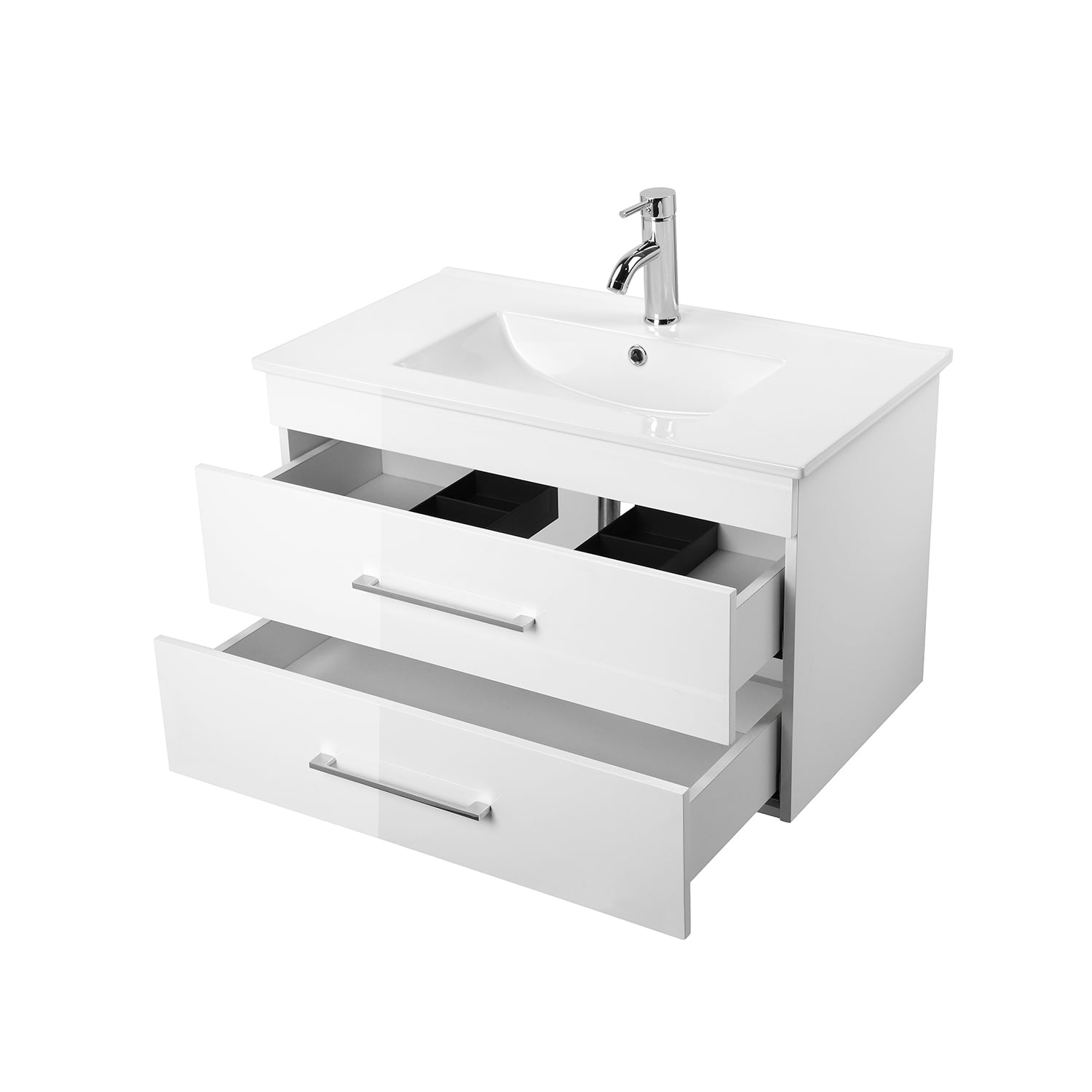Demi Bonn 32" Wall-Mounted Bathroom Vanity with Ceramic Sink and 2 Soft-Close Drawers, Faucets and Drains Not Included, White