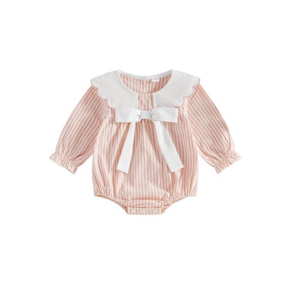 RUINIXCW Baby Girls Fall Romper Vertical Stripe Doll Collar Long Sleeve Bodysuits