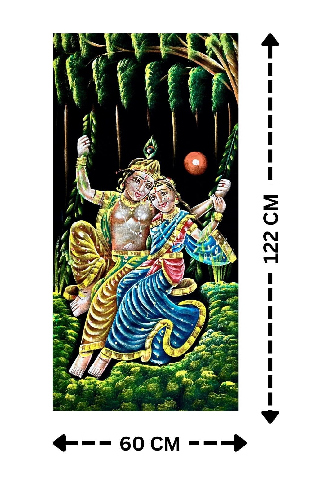 Radha Krishna Ras Leela Velvet Painting (122x60 cm) | Fabric Painting | Big Wall Art | Home Decor