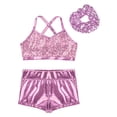 thumbnail image 3 of Haitryli Kids Girls 3 Pieces Dance Outfit Sequin Crop Top with Shorts Hair Tie Set Gymnastics Dancewear Pink 14, 3 of 6