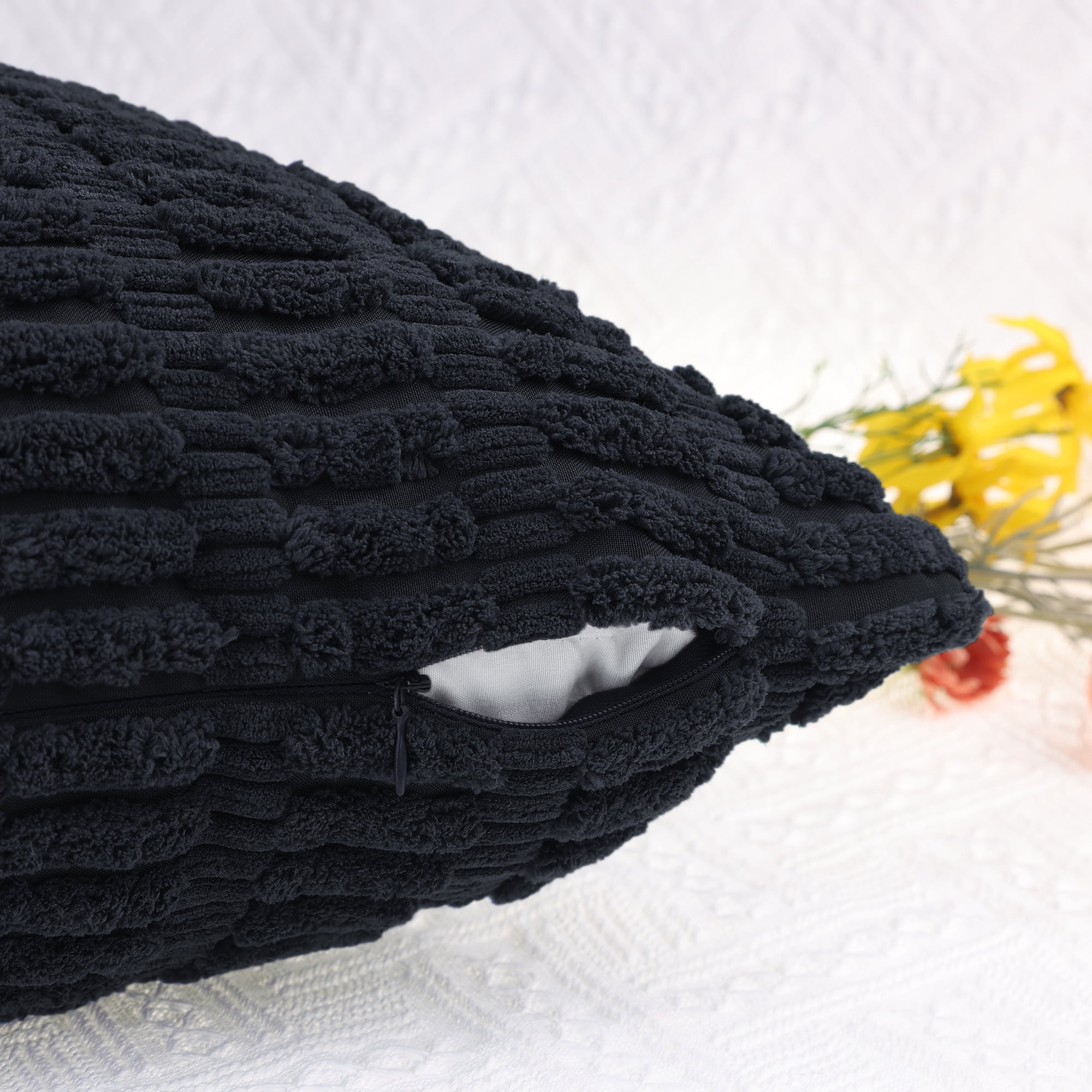 Unique Bargains Corduroy Soft Square Cushion Covers Pillow Covers 2 Pcs Black 20" x 20"