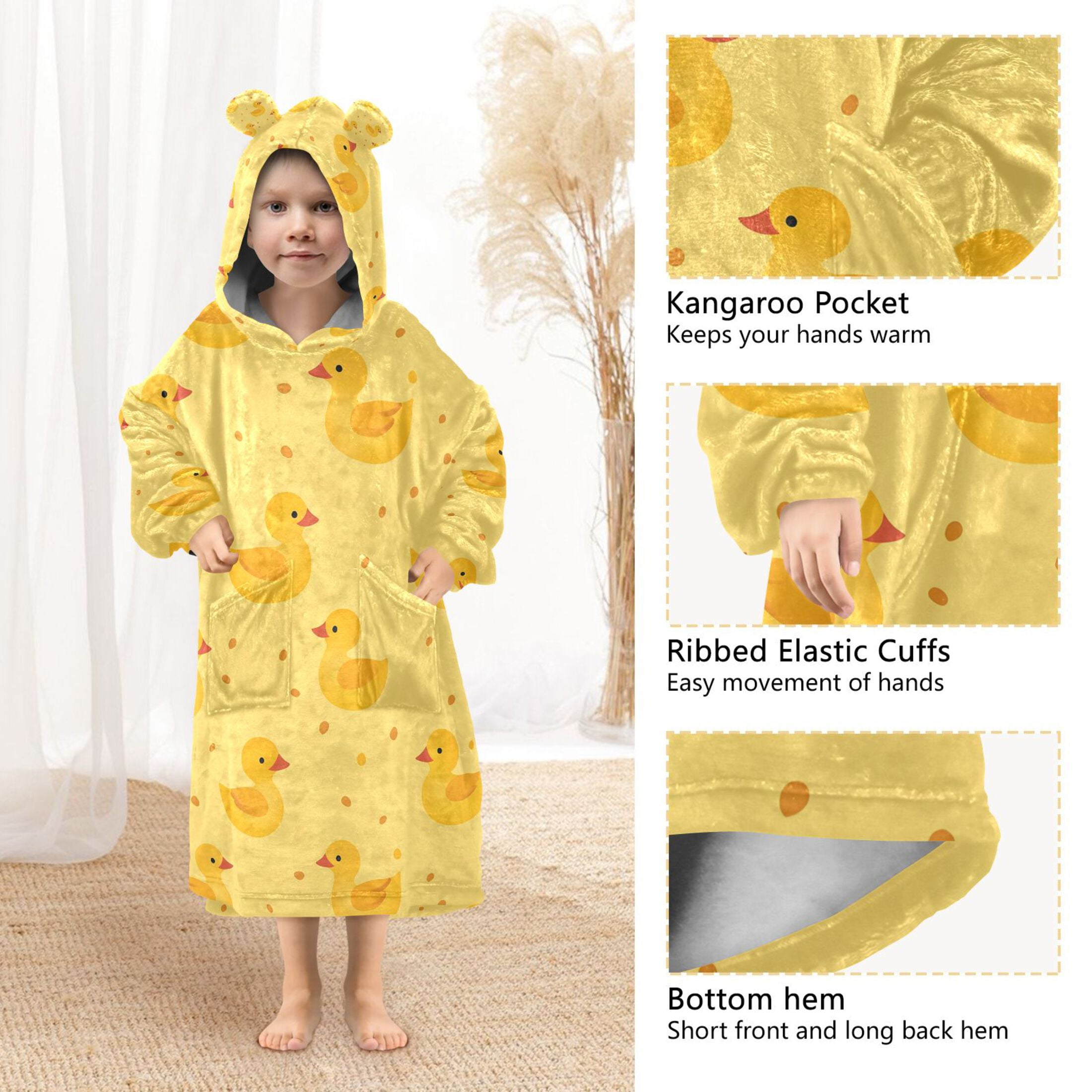 joogoo Wearable Blanket Hoodie for Cartoon Ducks Yellow Flannel Sherpa Pocket 3-14 YR S