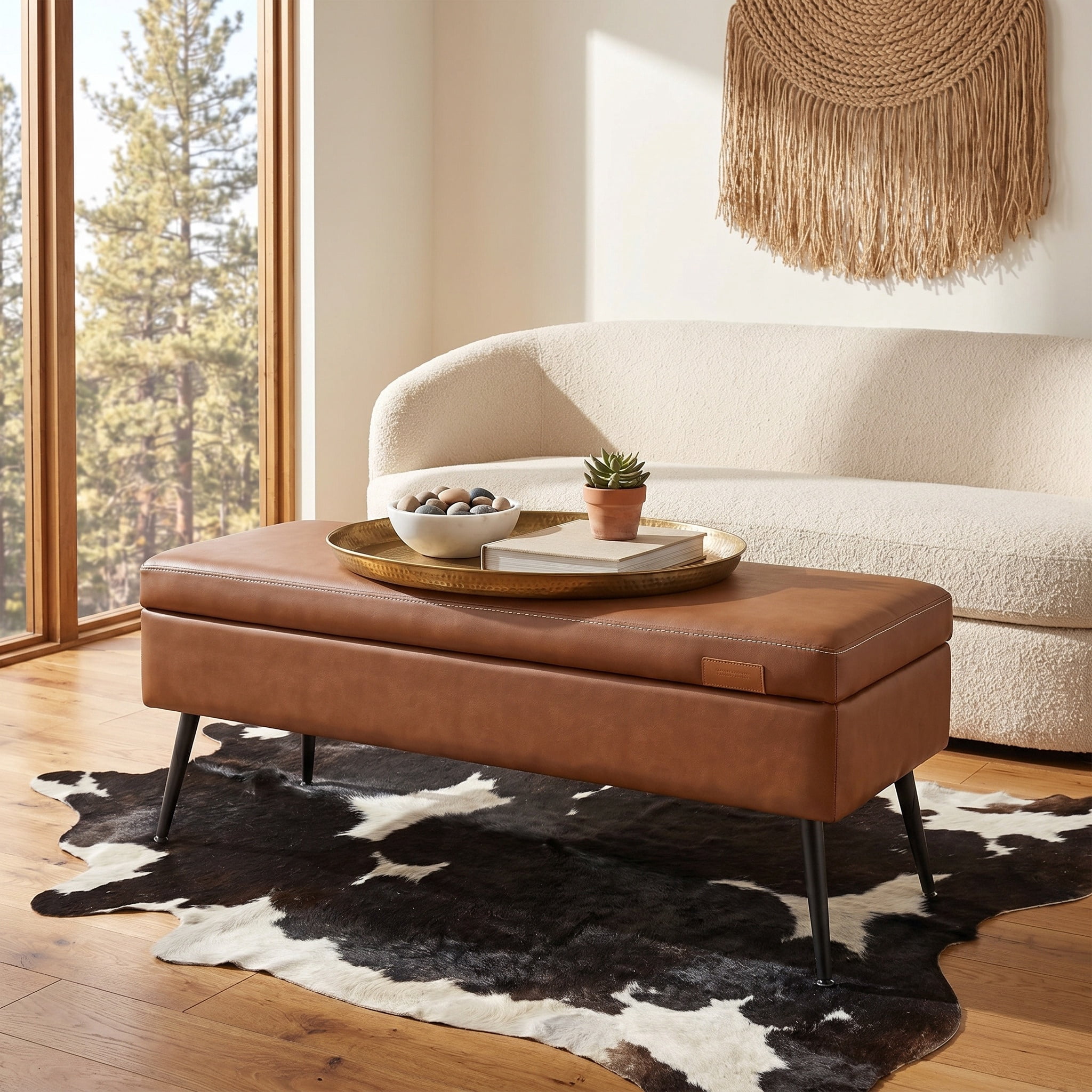 Nordic Hygge Storage Ottoman Bench, Forest Green