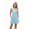 thumbnail image 2 of Ladies Solid Color Sleeveless V-Neck Pocket Dress Light Blue XL, 2 of 7