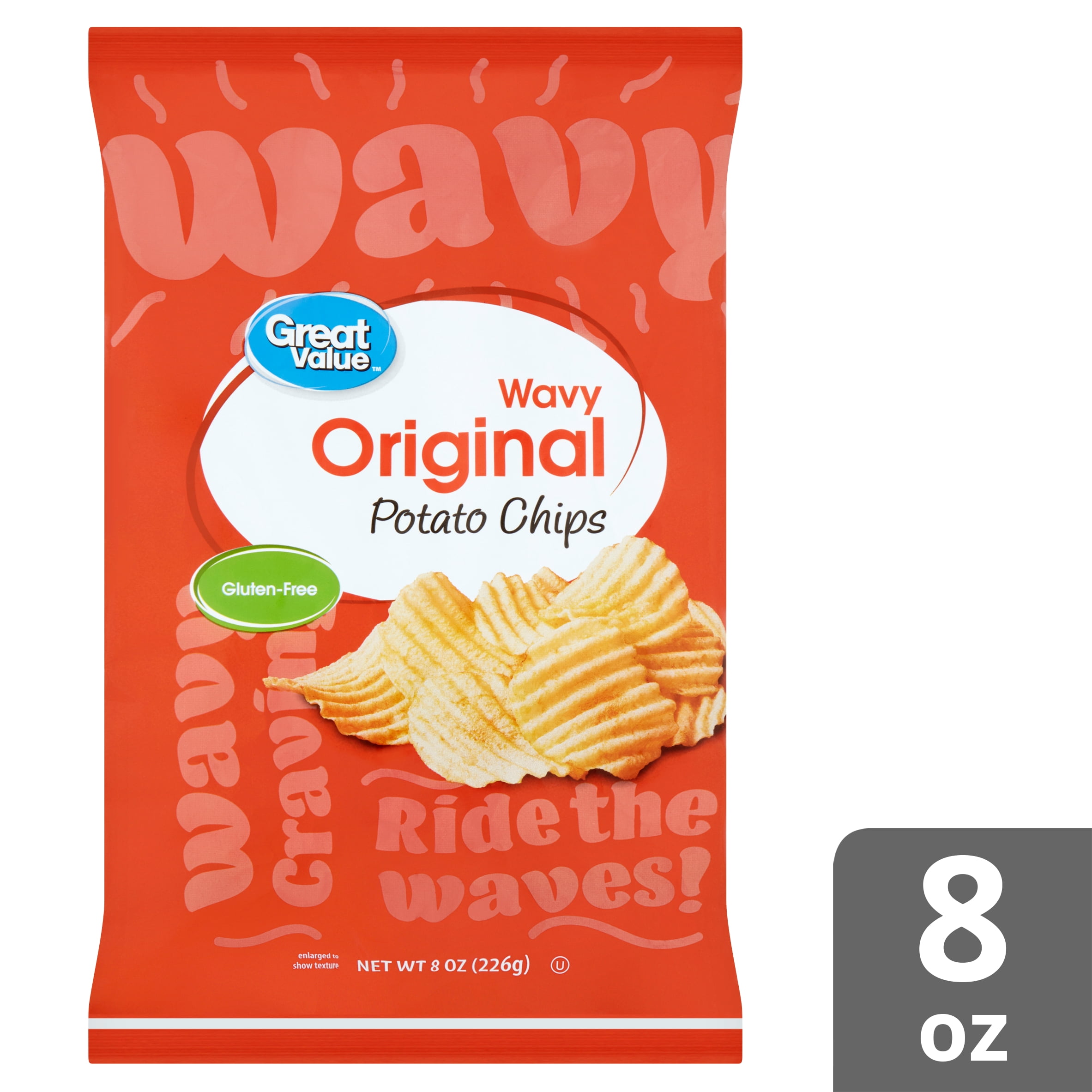 Great Value Wavy Original Potato Chips, 8 oz