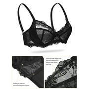 Deyllo Women Push up Lace Bras Plus Size Unpadded Full Figue Underwire Support Demi See Though Bra, Black 38C