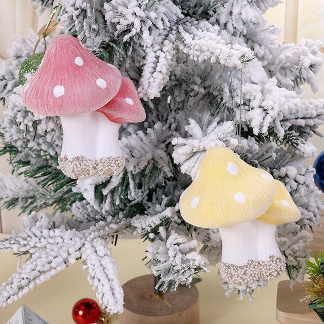 Adornos navideños, adornos de hongos de simulación, hongos en polvo dorado para Navidad, pequeños adornos, decoración de escritorio, arreglo colgante para árbol de Navidad, adornos de plástico