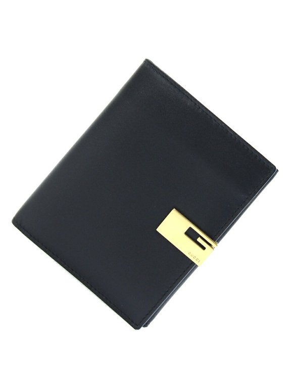 Pre-Owned Gucci W-Wallet 035・2067・1960・8 Black Calf Leather Bi-fold Wallet Compact Mini...