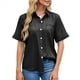 thumbnail image 3 of Camisa Informal de Corta con Botones para Mujer, Blusa de Trabajo con Cuello y Bolsillo Negro S, 3 of 9