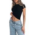 thumbnail image 2 of Lucakuins-Tops cortos de manga corta para mujer, camisetas básicas ajustadas de Color sólido con cuello redondo para fiesta, ropa de calle de verano Lucakuins  moda, 2 of 9