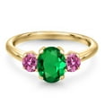 thumbnail image 3 of Gem Stone King 18K Yellow Gold Plated Silver Ring Nano Emerald and Pink Moissanite (1.21 Cttw), 3 of 6