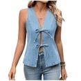 thumbnail image 2 of Hjlmsx Womens Denim Vest V Neck Bow Tie Front Jean Tanks Tops Sleeveless Lightweight Summer Waistcoat Tops, 2 of 9