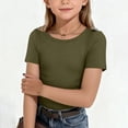 thumbnail image 2 of CPNG Girls Daily Ribbed Knit T Shirt Comfortable Stylish Solid Color Summer Casual Crewneck Short Sleeves T Shirt(Army Green,13-14 Years), 2 of 6