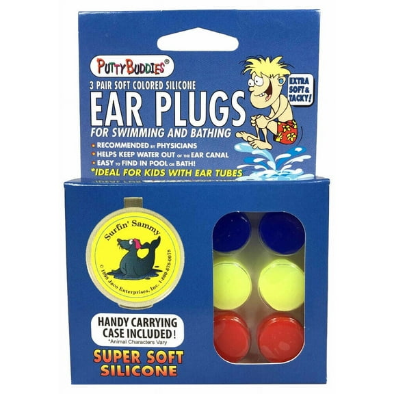 Putty Buddies Waterproof Swimming Ear Plugs, Silicone Red Yellow Blue, 5.00 x 3.50 x 0.70 inches