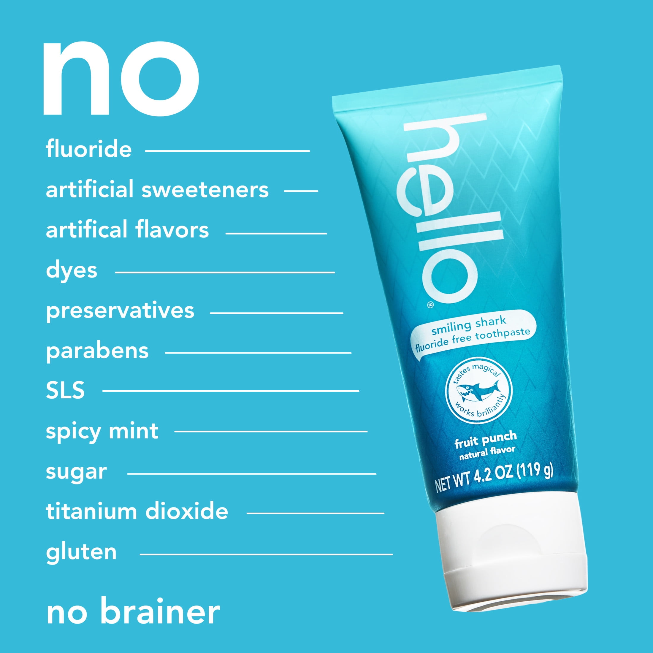 hello Smiling Shark Fluoride Free Kids Toothpaste, Natural Fruit Punch, 4.2 Oz Tube