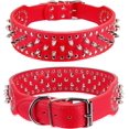thumbnail image 2 of Hoot PU Leather Adjustable Spiked Studded Dog Collar 2" Wide 37 Spikes (M(Neck 19"-22"),Red), 2 of 7