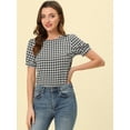 thumbnail image 3 of DARING DIVA Women's Gingham Crew Neck Puff Short Sleeve Blouses 2XL Black, 3 of 5