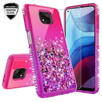 Liquid Glitter Phone Case for Motorola Moto G Power 2021 Case Cover with [Tempered Glass Screen Protector] Shock Proof for Girls Women - Hot Pink/Purple