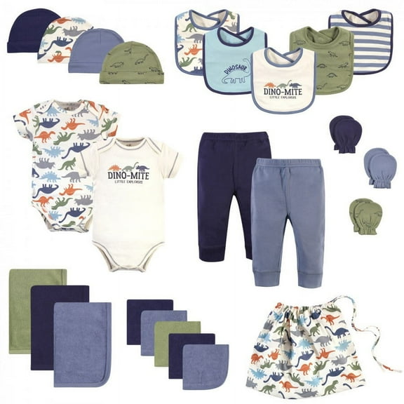 Touched by Nature Baby Boy Organic Cotton Layette Set and Giftset, Bold Dinosaurs, 0-6 Months