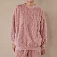 thumbnail image 4 of Defitshape Women's Plush Pajama Set Winter Warm Soft 2 Piece Long Sleeve Shirt Pants Fuzzy Fleece Pjs Cute Fluffy Loungewear Solid Cozy Oversized Baggy Pullover Lounge Set Pockets Pink Small-Medium, 4 of 5