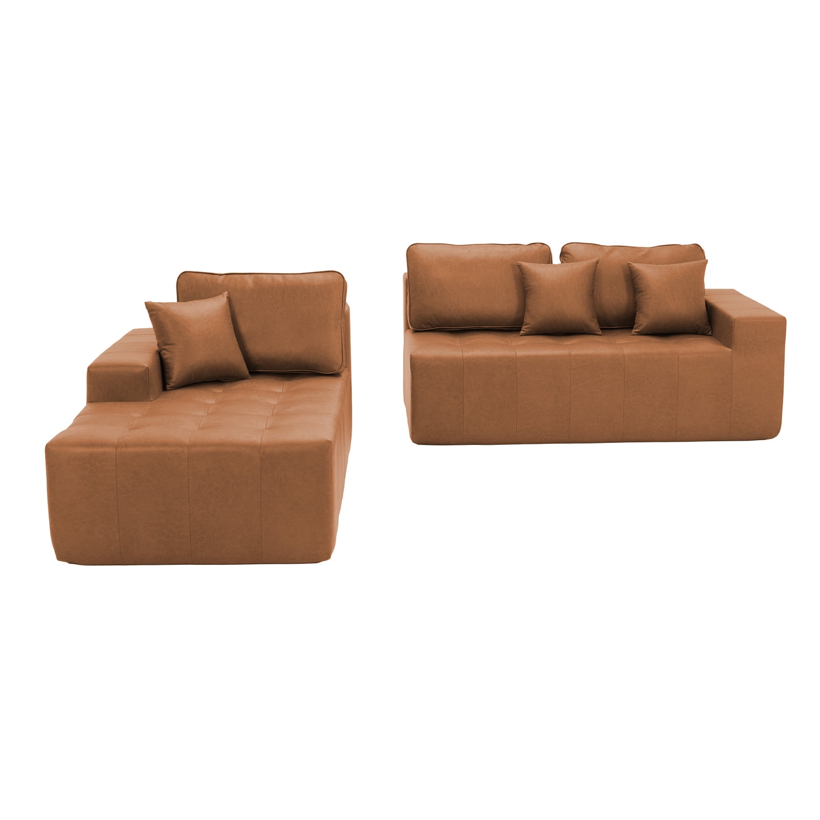 Howcool Boneless Cloud Sectional Sofa with Chaise,Faux Leather L-Shaped Couch,Deep Seat Modular Sofa with Wide Armrests,No Assembly Required,Left-Facing,Light Brown