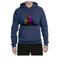 thumbnail image 2 of Neon Retro Rainbow DJ MC Hip Hop Cat | Mens Cat Lover Hooded Sweatshirt Graphic Hoodie, Vintage Heather Navy, X-Large, 2 of 4