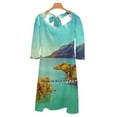 thumbnail image 4 of Robe Évasée Col Carré Robe Élégante Mode Féminine Imprimée Robe Bleue Vue Lac Canada Alberta Arbres Montagnes, 4 of 5